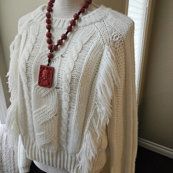 Italian Elsamanda Anthropologie Fringed Front Sweater - Picture 7 of 11